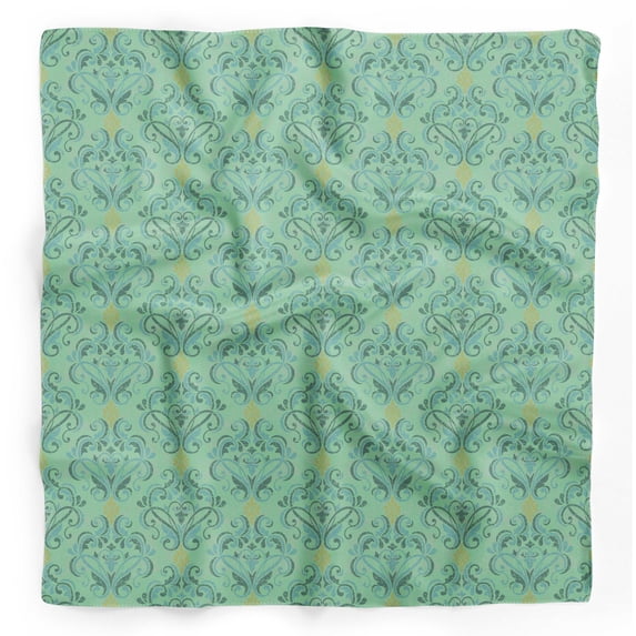 Bimba Green Vector Design Damask Printed Pure Silk Scarf For Hair Neck Head Bandanas For Women 40 x 40 Inches