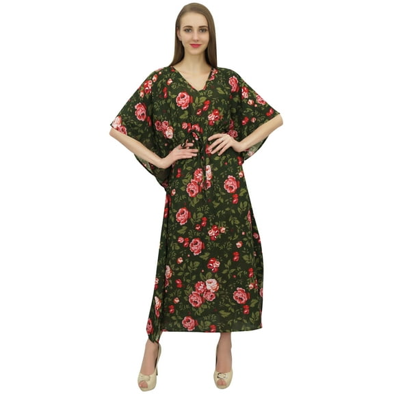 Bimba Indian Caftan Dress Cotton Green Maxi Gown Cover Women's Kaftan Dress-16