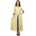 thumbnail image 1 of Bimba Indian Women Rayon Designer Beige A-Line Kurta Kurti Dress With Scarf - 4, 1 of 9
