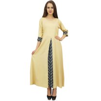 Bimba Indian Women Rayon Designer Beige A-Line Kurta Kurti Dress With Scarf - 4