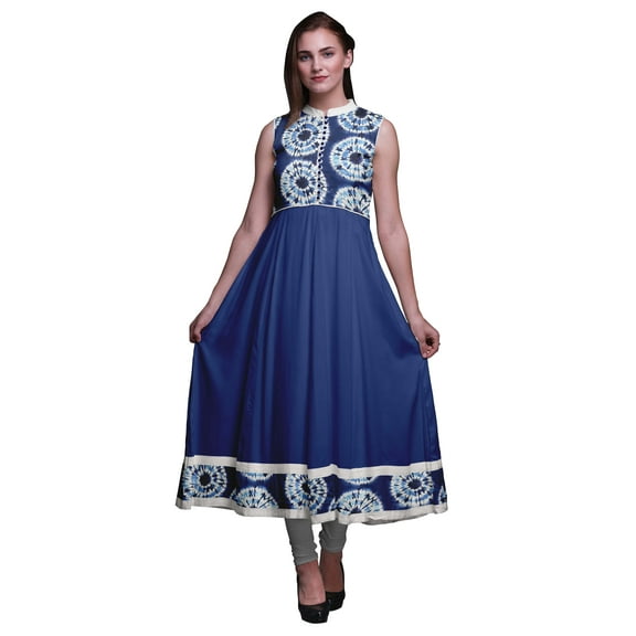 Bimba Indigo Blue Shibori Indian Kurtis For Women Solid Readymade Anarkali Dress Printed Indian Kurti Medium