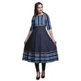 thumbnail image 1 of Bimba Indigo Blue4 Shibori Stripe Print Long Anarkali For Women Indian Kurti Casual Ethnic Tunic Medium, 1 of 1