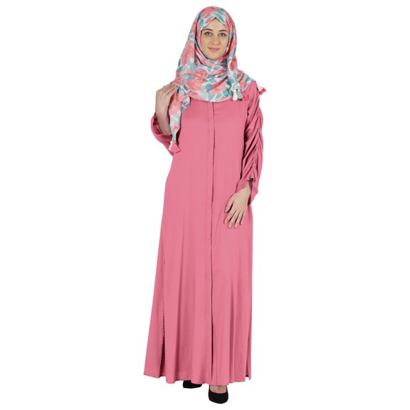 Bimba Islamic Clothes For Women Long Dress With Printed Hijab/Scarf Rayon Abaya Maxi Front Button Muslim Dress