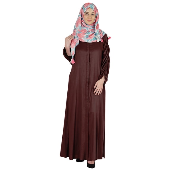 Bimba Islamic Clothes For Women Long Dress With Printed Hijab/Scarf Rayon Abaya Maxi Front Button Muslim Dress