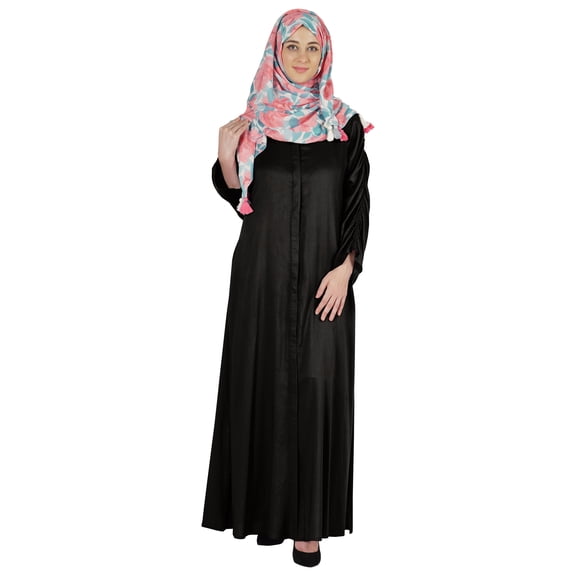 Bimba Islamic Clothes For Women Long Dress With Printed Hijab/Scarf Rayon Abaya Maxi Front Button Muslim Dress