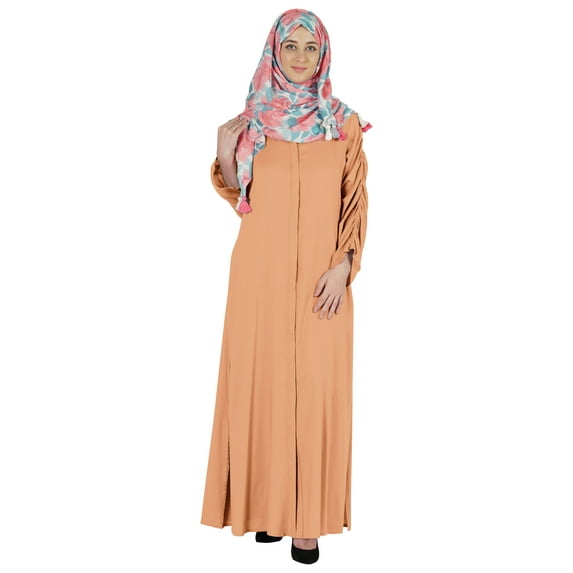 Bimba Islamic Clothes For Women Long Dress With Printed Hijab/Scarf Rayon Abaya Maxi Front Button Muslim Dress