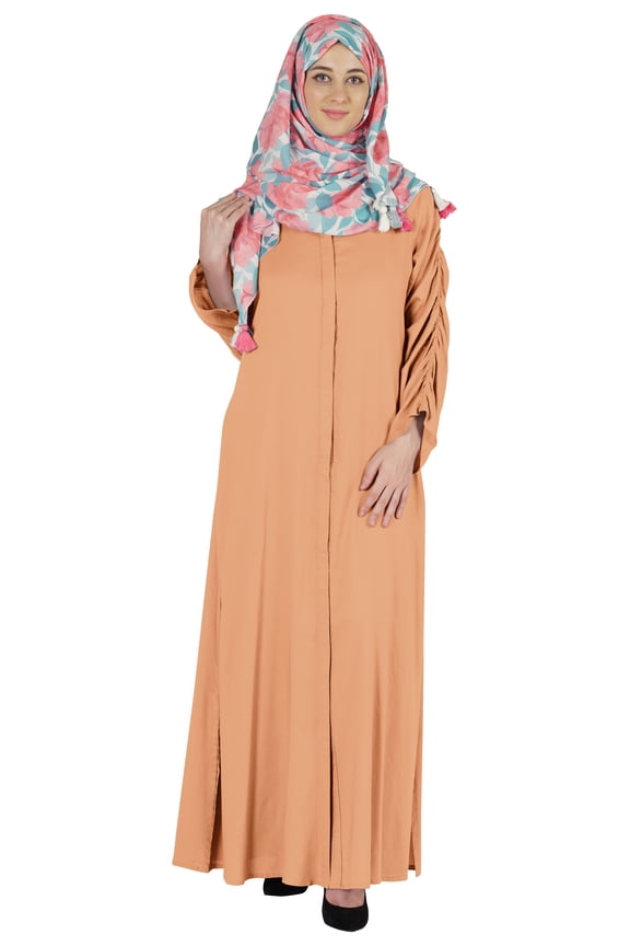 Islamic Clothes For Women Long Dress With Printed Hijab/Scarf Rayon Abaya Maxi Front Button Muslim Dress