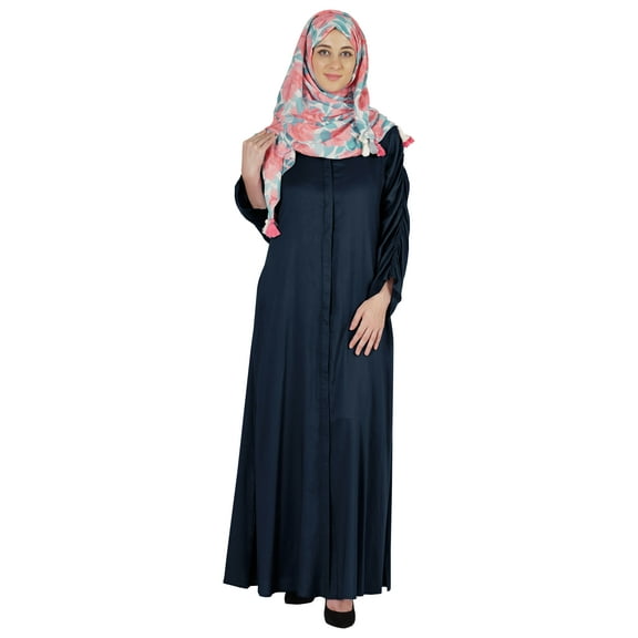 Bimba Islamic Clothes For Women Long Dress With Printed Hijab/Scarf Rayon Abaya Maxi Front Button Muslim Dress