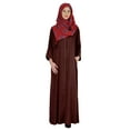 thumbnail image 1 of Bimba Islamic Clothes For Women Long Prayer Robe Maxi W/ Printed Hijab Rayon Abaya Front Button Muslim Dress, 1 of 8