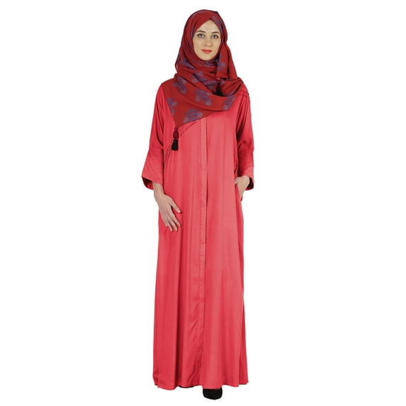 Bimba Islamic Clothes For Women Long Prayer Robe Maxi W/ Printed Hijab Rayon Abaya Front Button Muslim Dress