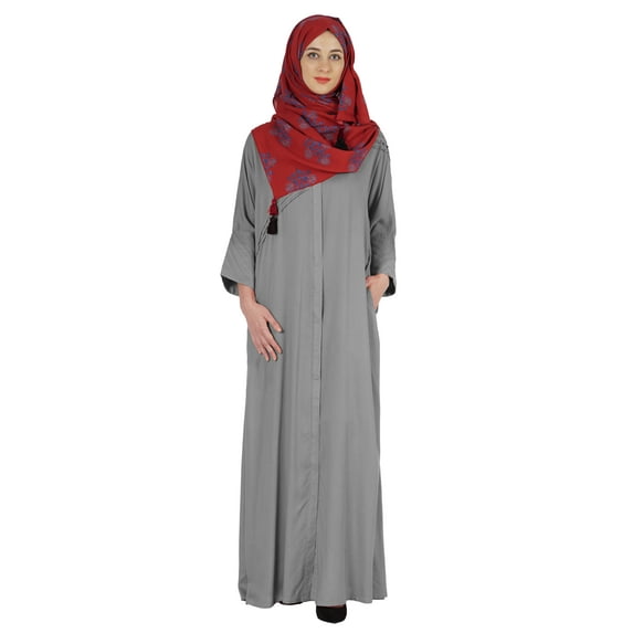 Bimba Islamic Clothes For Women Long Prayer Robe Maxi W/ Printed Hijab Rayon Abaya Front Button Muslim Dress