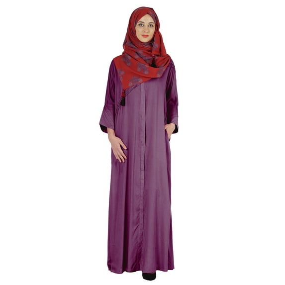 Bimba Islamic Clothes For Women Long Prayer Robe Maxi W/ Printed Hijab Rayon Abaya Front Button Muslim Dress