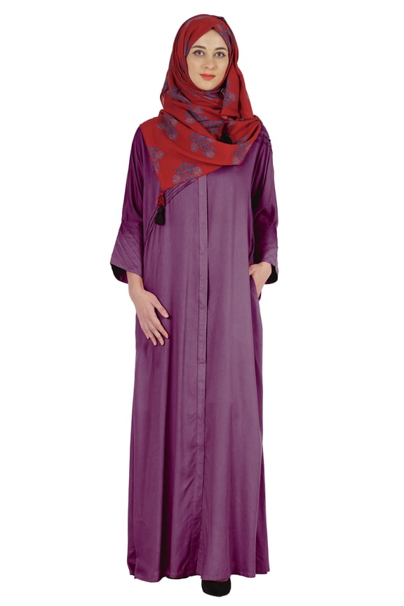 Islamic Clothes For Women Long Prayer Robe Maxi W/ Printed Hijab Rayon Abaya Front Button Muslim Dress