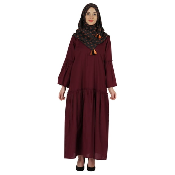 Bimba Islamic Long Dress With Printed Hijab Scarf Rayon Abaya Maxi Clothes For Muslim Women