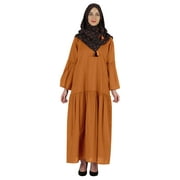 Bimba Islamic Long Dress With Printed Hijab Scarf Rayon Abaya Maxi Clothes For Muslim Women