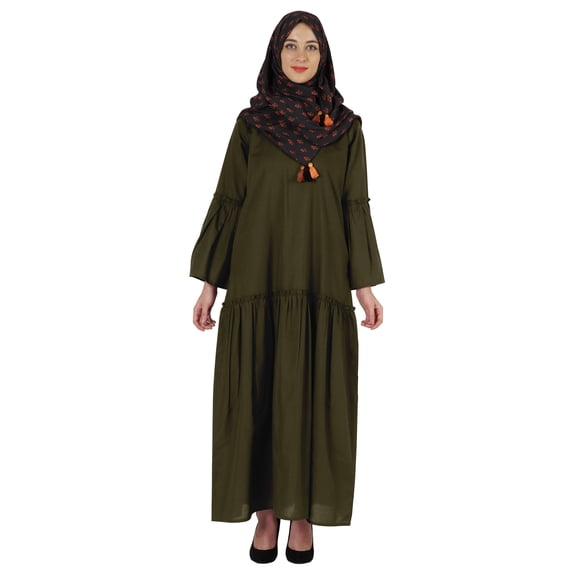 Bimba Islamic Long Dress With Printed Hijab Scarf Rayon Abaya Maxi Clothes For Muslim Women