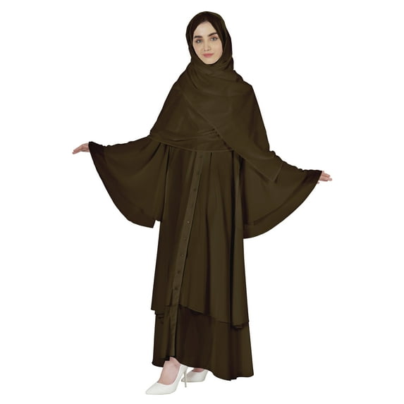 Bimba Islamic Prayer Long Dress For Women Solid Abaya With Hijab/Scarf Bell Sleeves Kaftan