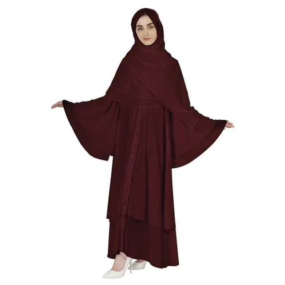 Bimba Islamic Prayer Long Dress For Women Solid Abaya With Hijab/Scarf Bell Sleeves Kaftan