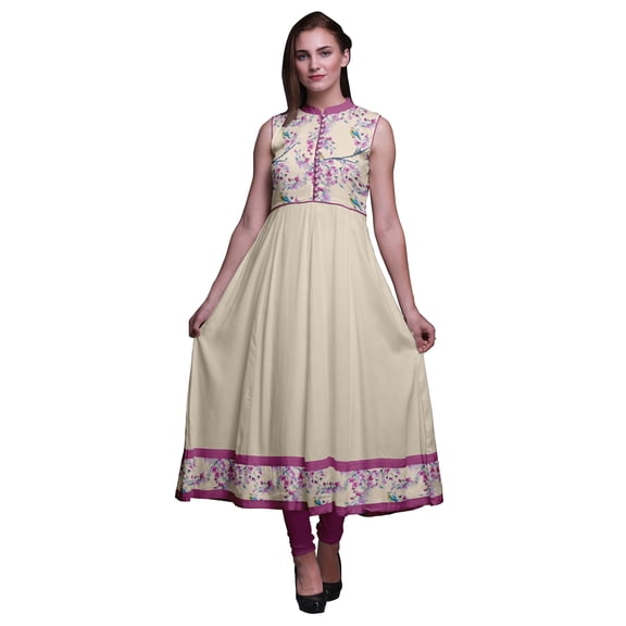 Bimba Ivory Watercolor Anarkali Dress For Women Indian Ethnic Printed Kurti Long Kurta Party Dress XXX-Large