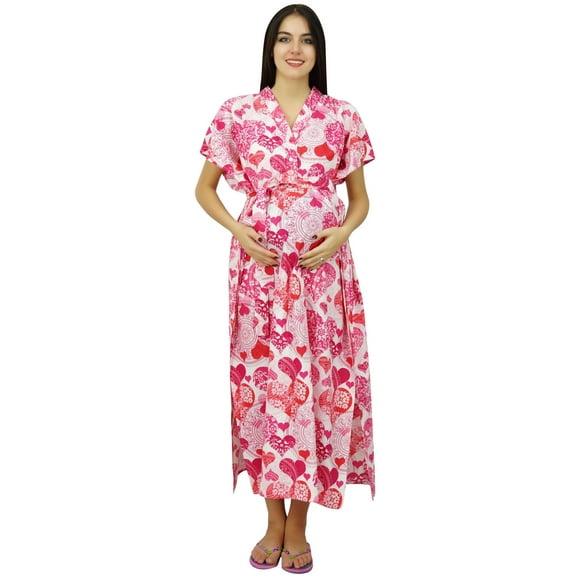 Bimba Kaftan Front & Back Buttons Gown Printed Maternity Night Wear Caftan