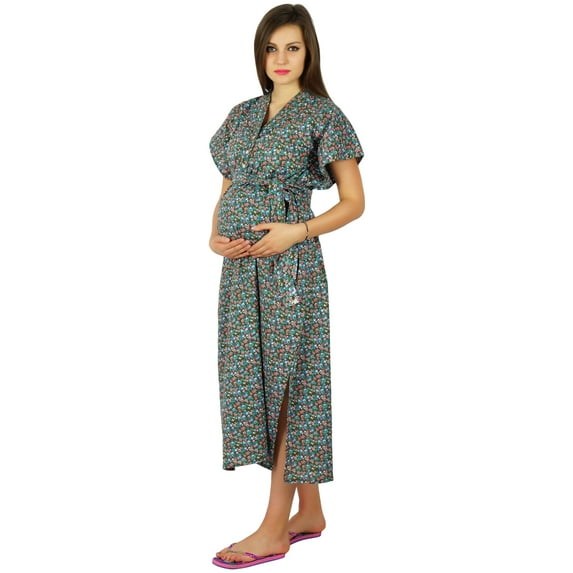 Bimba Kaftan With Belt Nursing Night Gown, Front & Back Buttons-Baby Shower Gift
