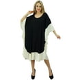 thumbnail image 1 of Bimba Knee Length Rayon Kaftan Kimono White Frill Sleeve Caftan Dress Coverup, 1 of 7