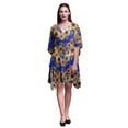 thumbnail image 1 of Bimba Lapis Blue Floral Leaves & Sunflower Beach Kaftan Bikini Cover up Womens Midi Dress Short Caftan-S-L, 1 of 5