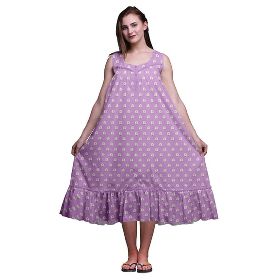 Bimba Lavender3 Floral Rose Sleeveless Cotton Nightgowns For Women Printed Mid-Calf Length Sleepwear XX-Large