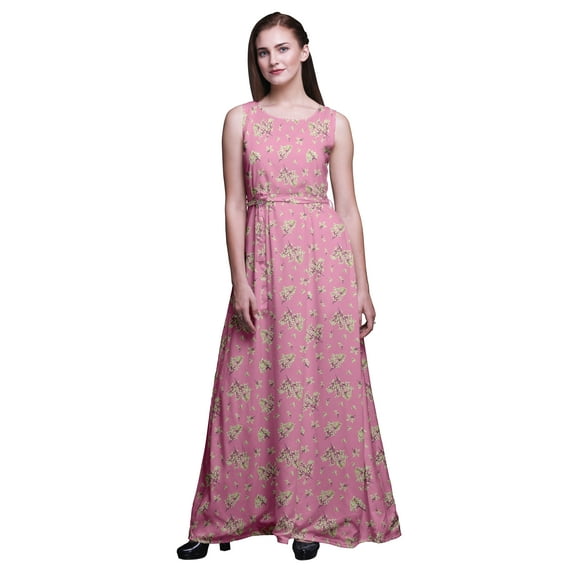 Bimba Leaves Printed Women Sleeveless Gown Chic Style Long Maxi Dress-XXX-Large