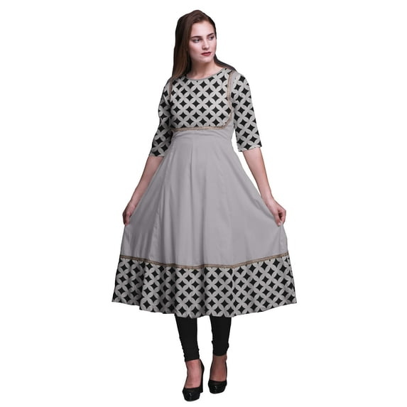 Bimba Light Gray3 Geometric Curve Diamond Anarkali Dress Long Indian Ethnic Wear For Women Maxi Kurta Ethnic Kurti Small