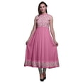 thumbnail image 1 of Bimba Light Pink Damask Anarkali Dress Mandarin Collar Sleeveless Kurtis for Women Print Maxi Dress Medium, 1 of 6