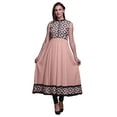 thumbnail image 1 of Bimba Light Pink Salmon Geometric Indian Long Kurti For Women Party Wear Printed Sleeveless Anarkali Kurti Dress Large, 1 of 6