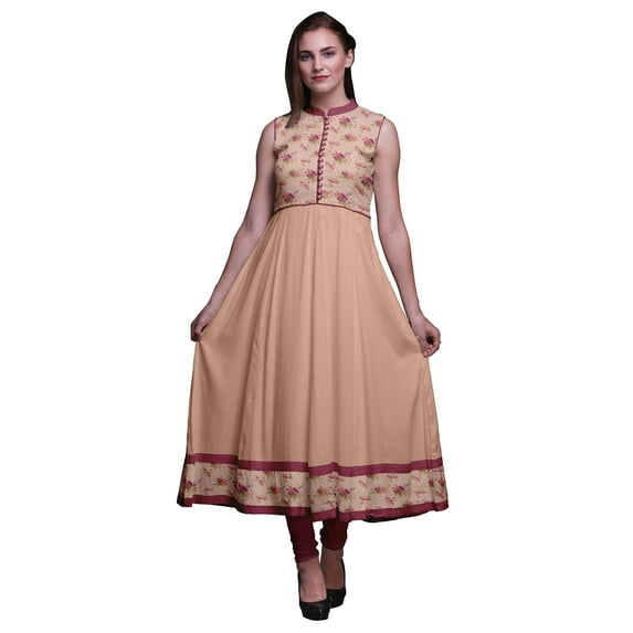 Bimba Light Pink Salmon3 Floral Indian Kurtis For Women Solid Readymade Anarkali Dress Printed Indian Kurti X-Large
