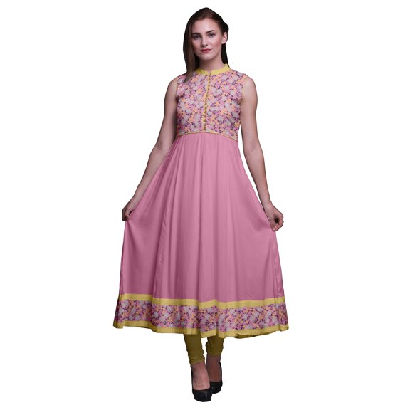 Bimba Light Pink2 Floral Indian Kurtis For Women Solid Readymade Anarkali Dress Printed Indian Kurti Large