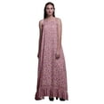 thumbnail image 1 of Bimba Light Pink3 Floral Leaves & Night Jasmine Printed Nightwear For Women Long Spaghetti Strap Maxi Dress Sleepwear Gown Small, 1 of 5