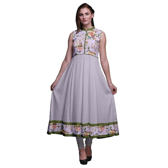 Bimba Light Purple Floral Indian Kurtis For Women Solid Readymade Anarkali Dress Printed Indian Kurti Small