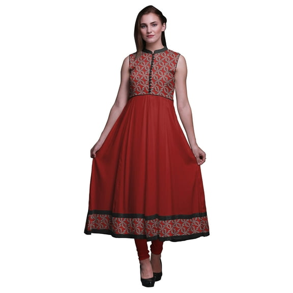 Bimba Lipstick Red Tribal Indian Kurtis For Women Solid Readymade Anarkali Dress Printed Indian Kurti Large