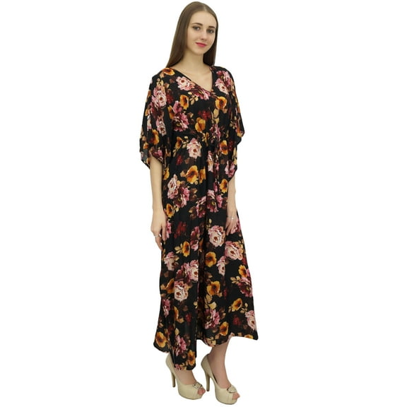 Bimba Long Dress Caftan Drawstring Black Gown Nightdress Kaftan Casual Dress-4