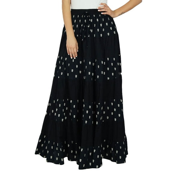 Bimba Long Flaired Cotton Skirt Boho Style Maxi Elastic Waist Bottoms