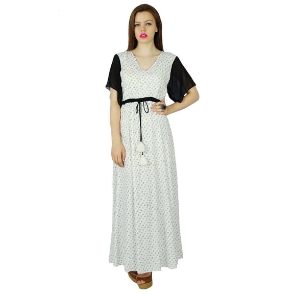 Bimba Long Maxi Dress Frilled Sleeve Cotton Gown Boho Chic Style Custom Clothing