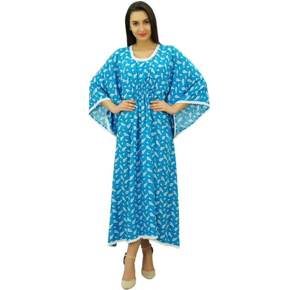 Bimba Long Printed Kimono Sleeve Kaftan Designer Night Dress Coverup Maxi Caftan