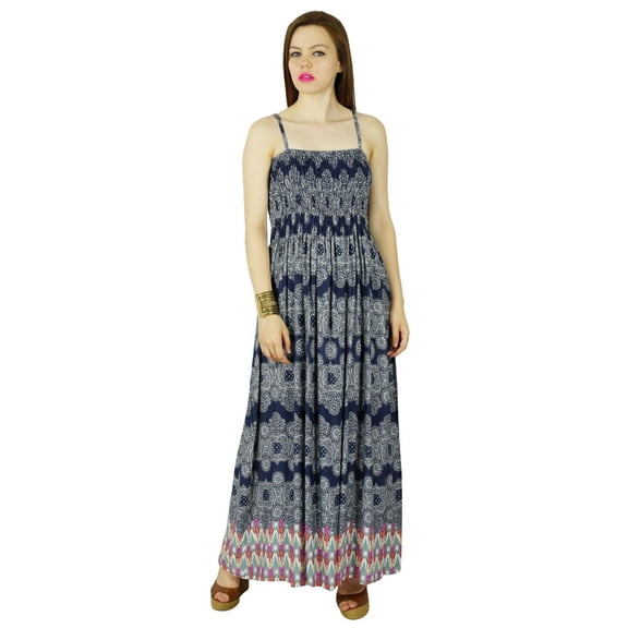 Bimba Long Rayon Flaired Maxi Dress With Smocked Bust Spaghetti Custom Gown