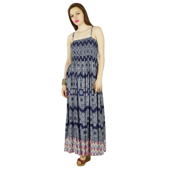 Bimba Long Rayon Flaired Maxi Dress With Smocked Bust Spaghetti Custom Gown