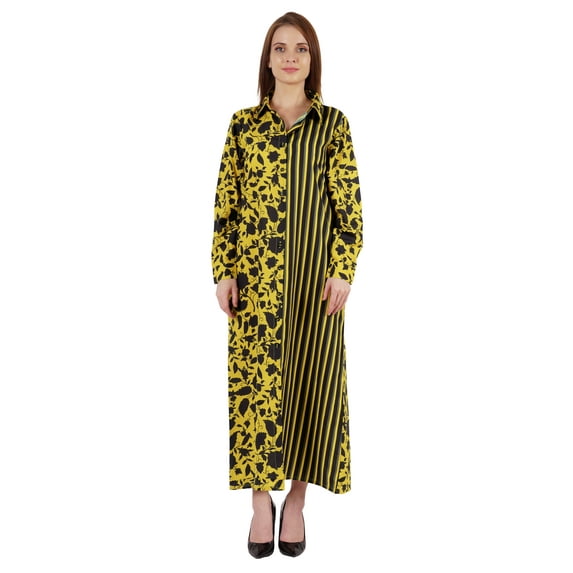 Bimba Long Sleeve Printed Maxi Shirt Dress For Womens Casual Loose Fit Button Down Dresses