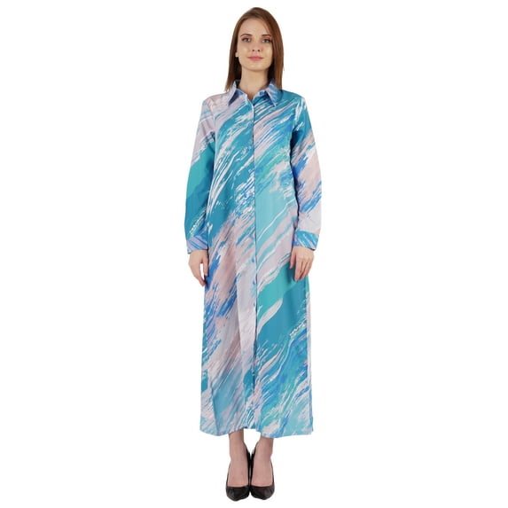 Bimba Long Sleeve Printed Maxi Shirt Dress For Womens Casual Loose Fit Button Down Dresses
