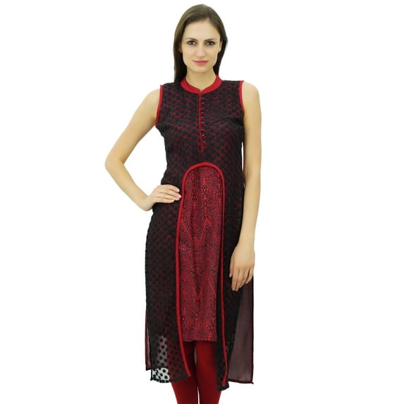 Bimba Long Straight Kurta Designer Lace Detail Kurti Chic Dress Custom Clothing