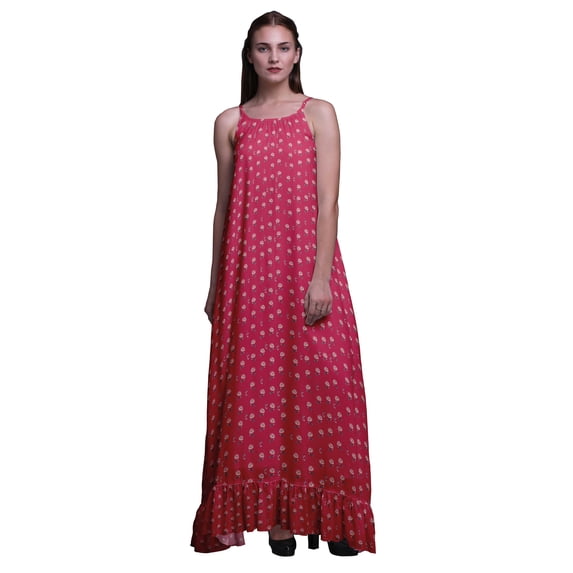 Bimba Magenta Floral Leaf Nightgowns For Women Rayon Printed Spaghetti Strap Womens Nightwear Lingerie Large