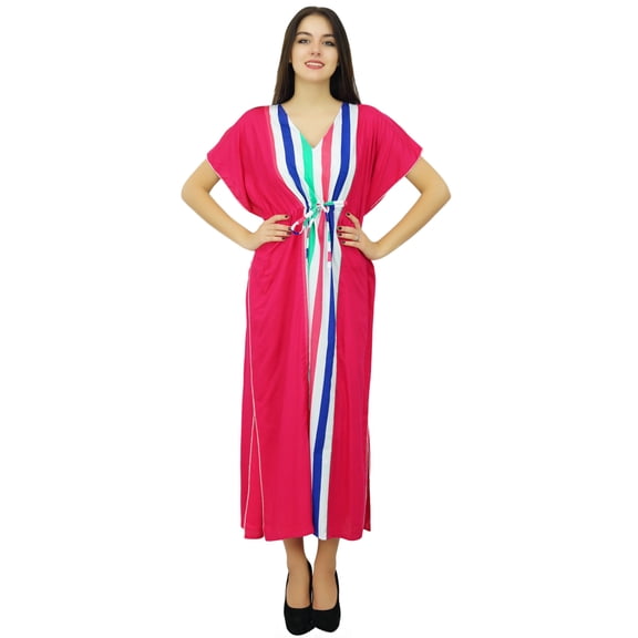 Bimba Magenta Long Cotton Kaftan Holiday Beach Cover Up Ladies Caftan Maxi Gown Dress