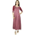thumbnail image 1 of Bimba Maroon Kurti Long Flaired Rayon Kurta Indian Ethnic Formal Blouse, 1 of 5