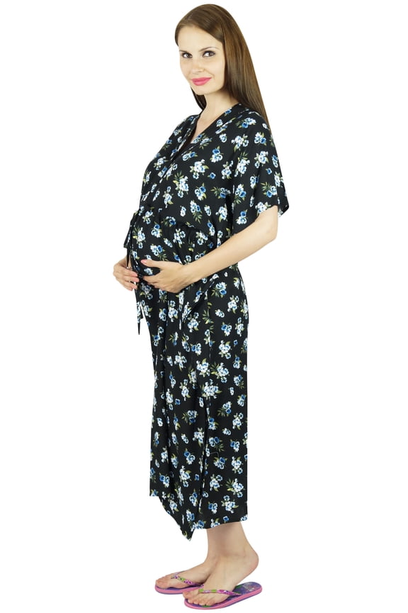Maternity Floral Kaftan Nursing Night Gown,Front Buttons- Baby Shower Gift